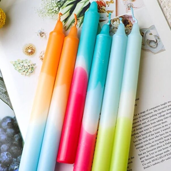 Taper candles set "Green - pink" 